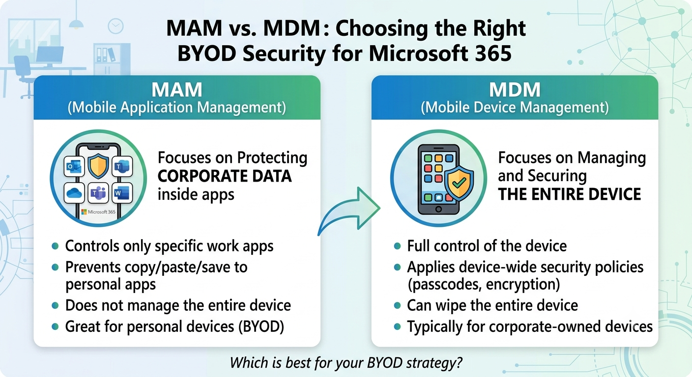 MAM vs MDM for Microsoft 365 BYOD Security Comparison